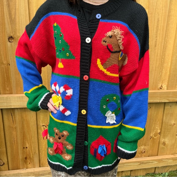 VINTAGE ugly Christmas sweater cardigan - Picture 1 of 4